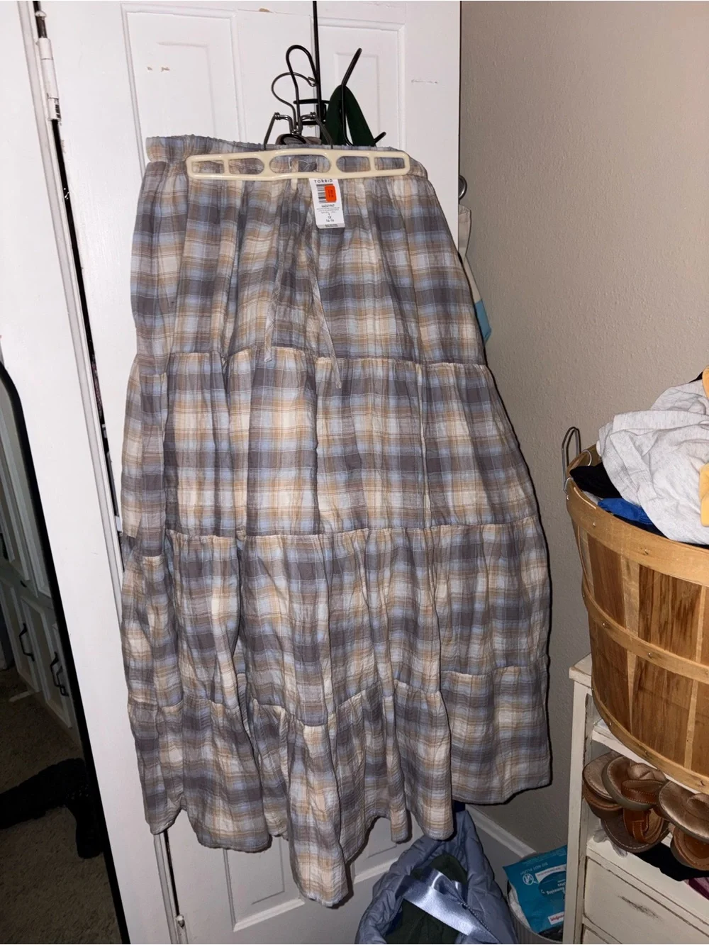torrid Lavender & Cream Plaid Tiered Maxi Skirt